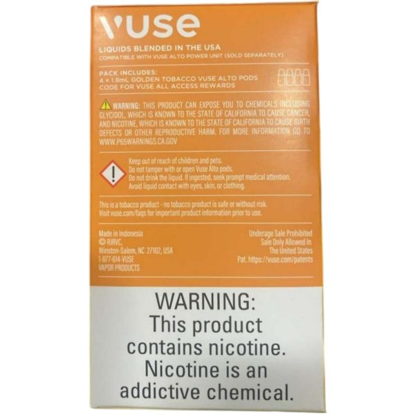 Vuse Alto Prefilled Replacement Pod 1.8ML - 5.0% - 4PK 3 Vuse Alto Prefilled Replacement Pod 1.8ML - 5.0% Pack of 4 Golden Tobacco Back